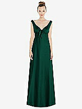 Side View Thumbnail - Hunter Green Convertible Strap Empire Waist Satin Maxi Dress