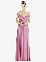 Alt View 2 Thumbnail - Powder Pink Convertible Strap Empire Waist Satin Maxi Dress