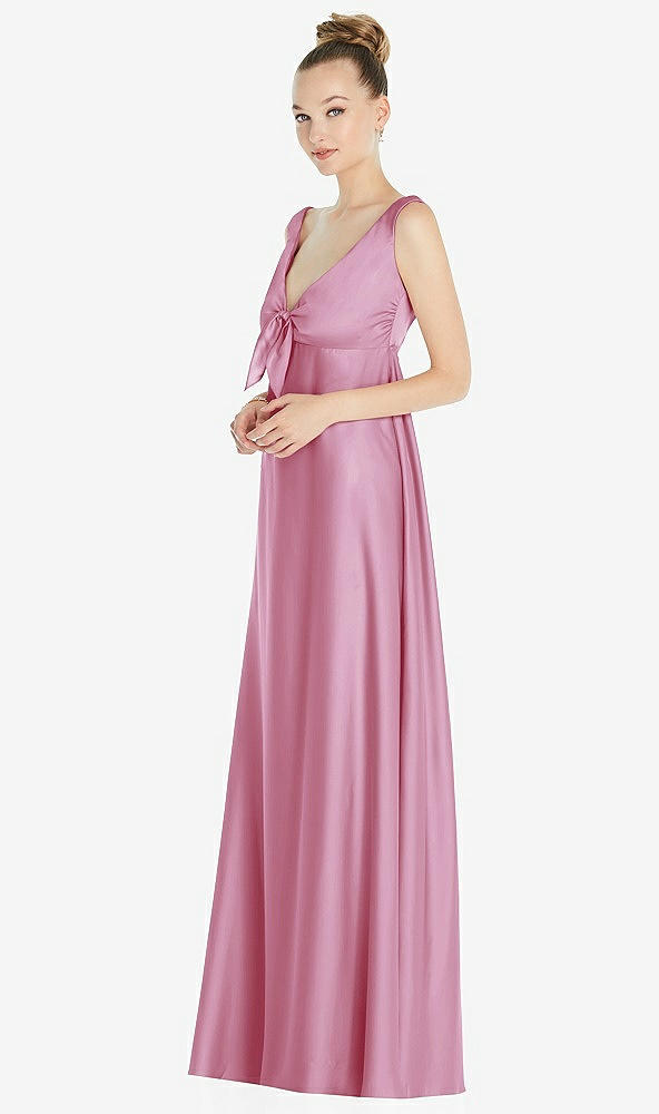 Front View - Powder Pink Convertible Strap Empire Waist Satin Maxi Dress