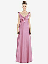 Side View Thumbnail - Powder Pink Convertible Strap Empire Waist Satin Maxi Dress