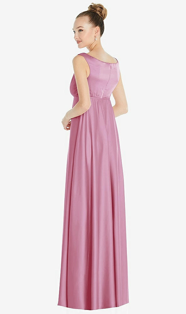 Back View - Powder Pink Convertible Strap Empire Waist Satin Maxi Dress