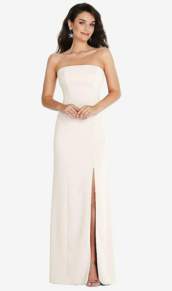 Front View - Ivory Strapless Scoop Back Maxi Dress with Front Slit
