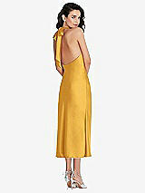 Rear View Thumbnail - NYC Yellow Scarf Tie High-Neck Halter Midi Slip Dress