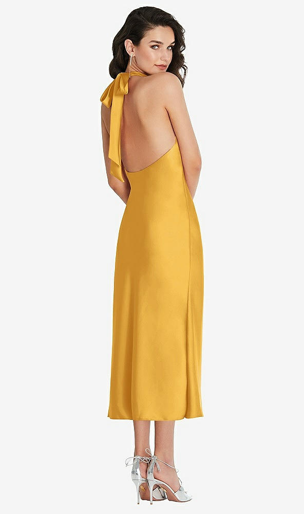 Back View - NYC Yellow Scarf Tie High-Neck Halter Midi Slip Dress