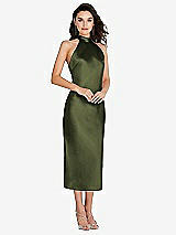 Front View Thumbnail - Olive Green Scarf Tie High-Neck Halter Midi Slip Dress
