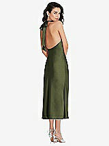 Rear View Thumbnail - Olive Green Scarf Tie High-Neck Halter Midi Slip Dress