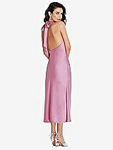 Rear View Thumbnail - Powder Pink Scarf Tie High-Neck Halter Midi Slip Dress