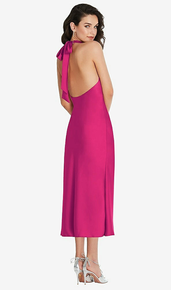 Back View - Think Pink Scarf Tie High-Neck Halter Midi Slip Dress