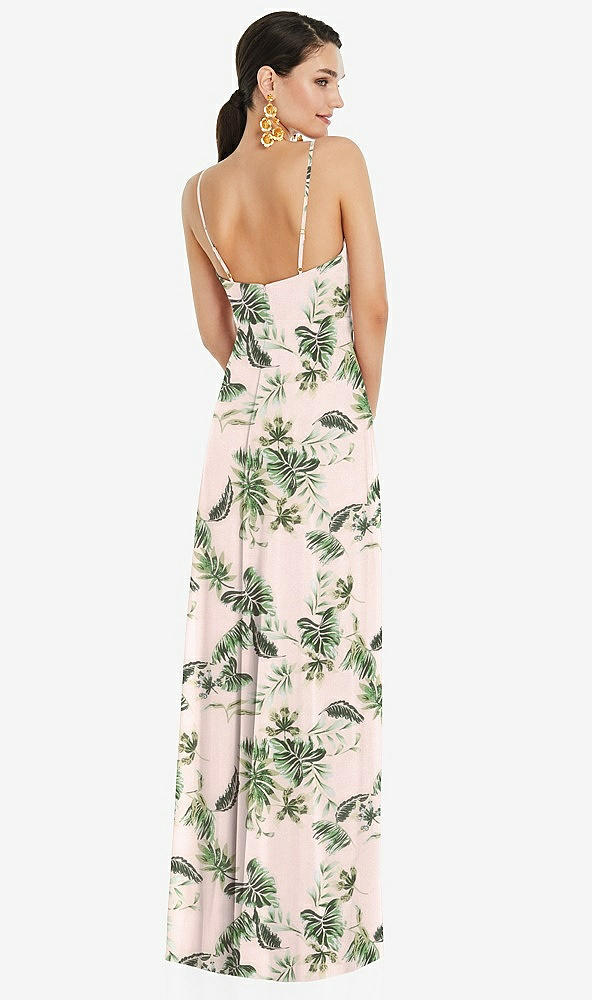 Back View - Palm Beach Print Adjustable Strap Wrap Bodice Maxi Dress with Front Slit 