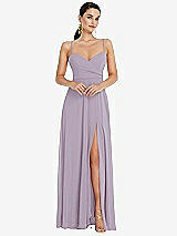 Front View Thumbnail - Lilac Haze Adjustable Strap Wrap Bodice Maxi Dress with Front Slit 