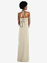 Rear View Thumbnail - Champagne Draped Satin Grecian Column Gown with Convertible Straps