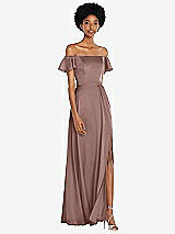 Front View Thumbnail - Sienna Straight-Neck Ruffled Off-the-Shoulder Satin Maxi Dress