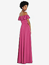 Rear View Thumbnail - Tea Rose Straight-Neck Ruffled Off-the-Shoulder Satin Maxi Dress