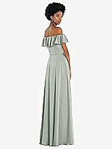 Rear View Thumbnail - Willow Green Straight-Neck Ruffled Off-the-Shoulder Satin Maxi Dress