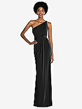 Front View Thumbnail - Black One-Shoulder Twist Draped Maxi Dress
