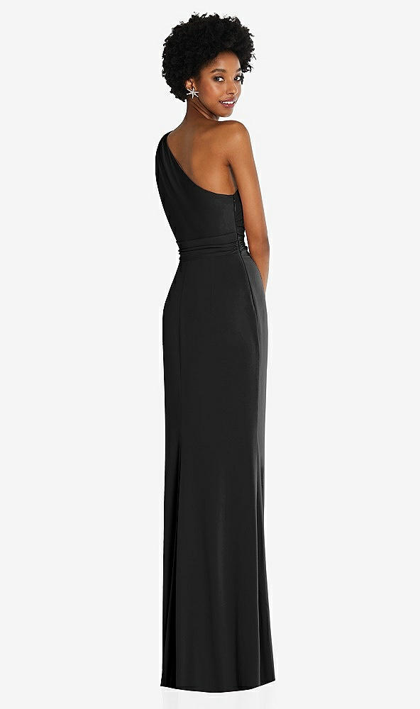 Back View - Black One-Shoulder Twist Draped Maxi Dress