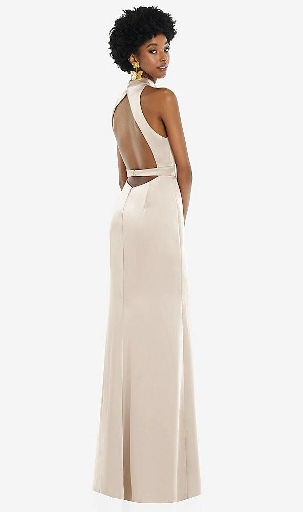 Front View - Oat High Neck Backless Maxi Dress with Slim Belt