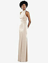 Side View Thumbnail - Oat High Neck Backless Maxi Dress with Slim Belt