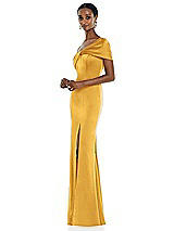 Side View Thumbnail - NYC Yellow Twist Cuff One-Shoulder Princess Line Trumpet Gown