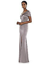 Side View Thumbnail - Cashmere Gray Twist Cuff One-Shoulder Princess Line Trumpet Gown