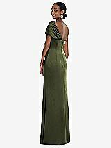 Rear View Thumbnail - Olive Green Twist Cuff One-Shoulder Princess Line Trumpet Gown