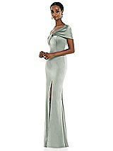 Side View Thumbnail - Willow Green Twist Cuff One-Shoulder Princess Line Trumpet Gown