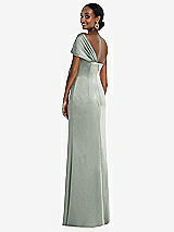 Rear View Thumbnail - Willow Green Twist Cuff One-Shoulder Princess Line Trumpet Gown