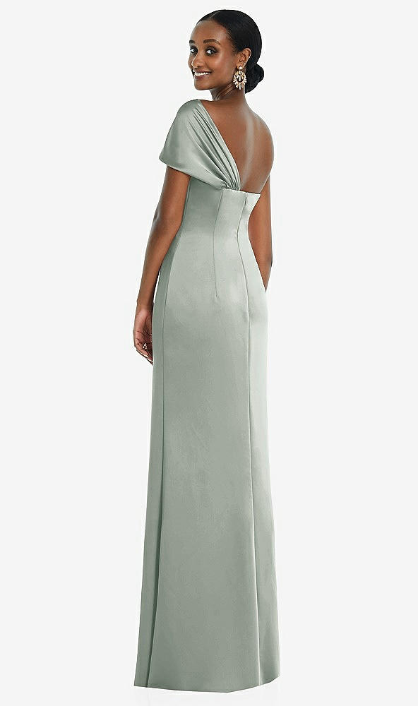 Back View - Willow Green Twist Cuff One-Shoulder Princess Line Trumpet Gown