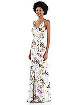 Side View Thumbnail - Butterfly Botanica Ivory Faux Wrap Criss Cross Back Maxi Dress with Adjustable Straps