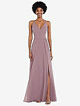 Front View Thumbnail - Dusty Rose Faux Wrap Criss Cross Back Maxi Dress with Adjustable Straps