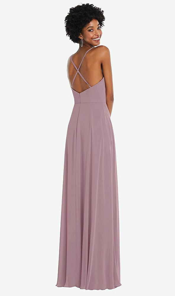 Back View - Dusty Rose Faux Wrap Criss Cross Back Maxi Dress with Adjustable Straps