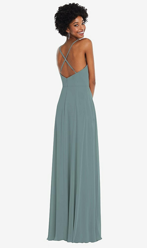 Back View - Icelandic Faux Wrap Criss Cross Back Maxi Dress with Adjustable Straps