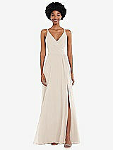 Front View Thumbnail - Oat Faux Wrap Criss Cross Back Maxi Dress with Adjustable Straps
