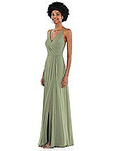 Side View Thumbnail - Sage Faux Wrap Criss Cross Back Maxi Dress with Adjustable Straps