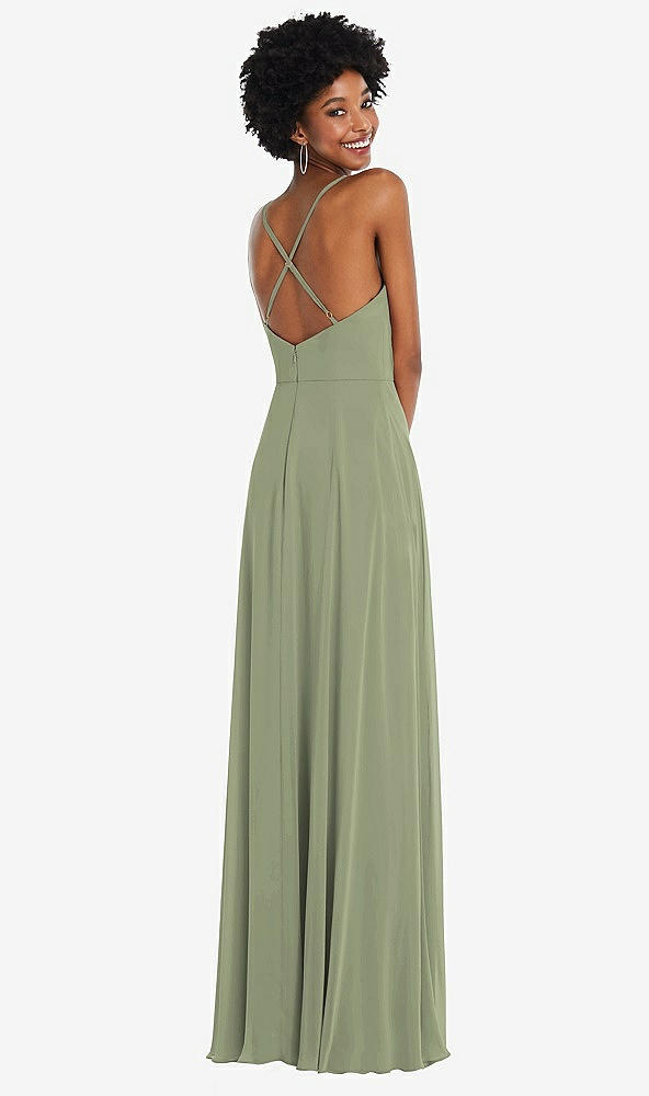 Back View - Sage Faux Wrap Criss Cross Back Maxi Dress with Adjustable Straps