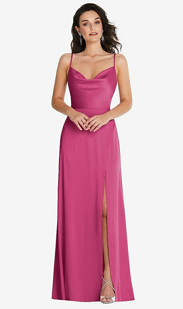 Front View - Tea Rose Cowl-Neck A-Line Maxi Dress with Adjustable Straps