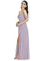Side View Thumbnail - Lilac Haze Off-the-Shoulder Draped Sleeve Maxi Dress with Front Slit