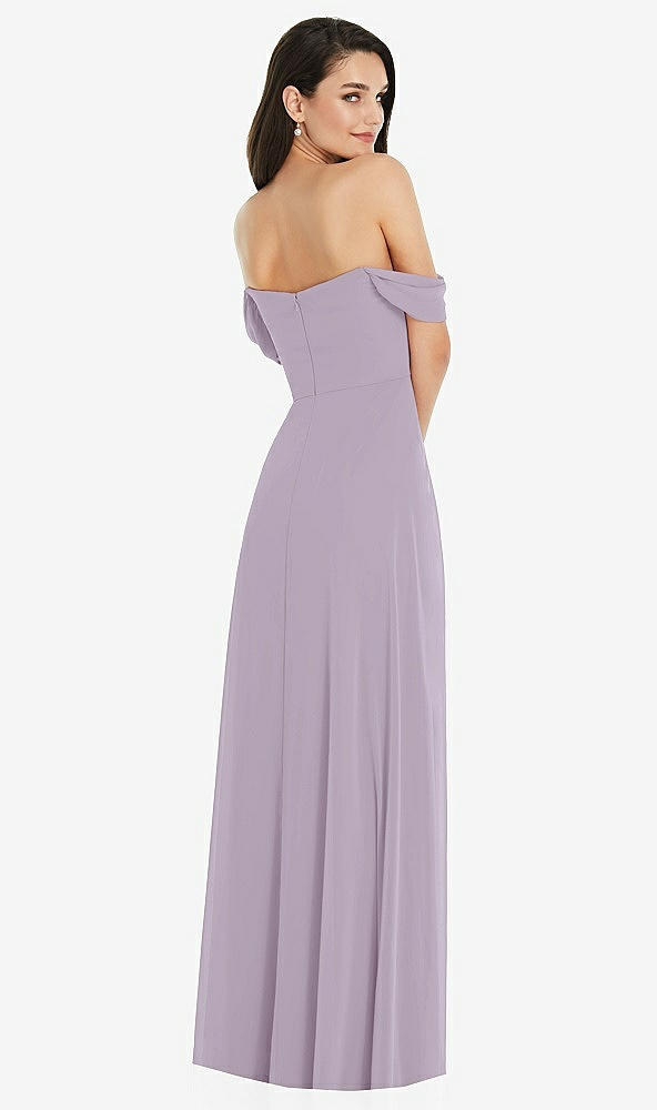 Back View - Lilac Haze Off-the-Shoulder Draped Sleeve Maxi Dress with Front Slit