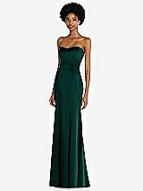 Side View Thumbnail - Evergreen Strapless Princess Line Lux Charmeuse Mermaid Gown