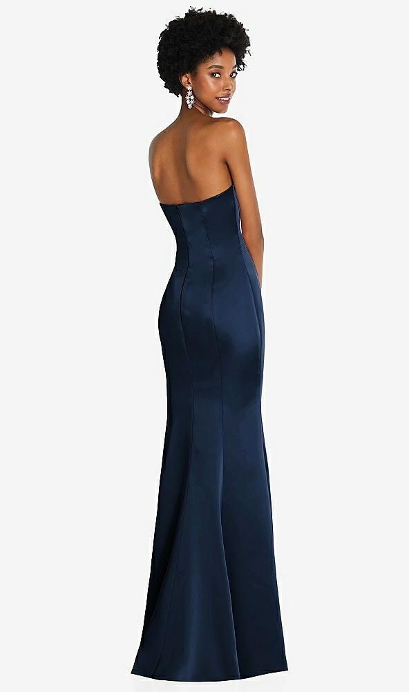 Back View - Midnight Navy Strapless Princess Line Lux Charmeuse Mermaid Gown