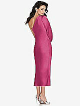 Rear View Thumbnail - Tea Rose One-Shoulder Puff Sleeve Midi Bias Dress with Side Slit