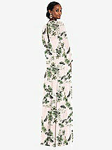 Rear View Thumbnail - Palm Beach Print Strapless Chiffon Maxi Dress with Puff Sleeve Blouson Overlay 