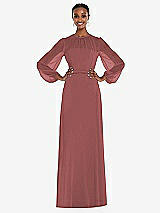Alt View 1 Thumbnail - English Rose Strapless Chiffon Maxi Dress with Puff Sleeve Blouson Overlay 