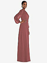 Side View Thumbnail - English Rose Strapless Chiffon Maxi Dress with Puff Sleeve Blouson Overlay 