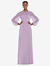 Alt View 1 Thumbnail - Pale Purple Strapless Chiffon Maxi Dress with Puff Sleeve Blouson Overlay 