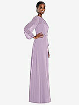 Side View Thumbnail - Pale Purple Strapless Chiffon Maxi Dress with Puff Sleeve Blouson Overlay 