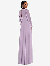 Rear View Thumbnail - Pale Purple Strapless Chiffon Maxi Dress with Puff Sleeve Blouson Overlay 