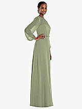 Side View Thumbnail - Sage Strapless Chiffon Maxi Dress with Puff Sleeve Blouson Overlay 