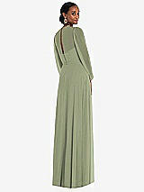 Rear View Thumbnail - Sage Strapless Chiffon Maxi Dress with Puff Sleeve Blouson Overlay 