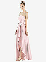 Alt View 2 Thumbnail - Ballet Pink Strapless Satin Gown with Draped Front Slit and Pockets
